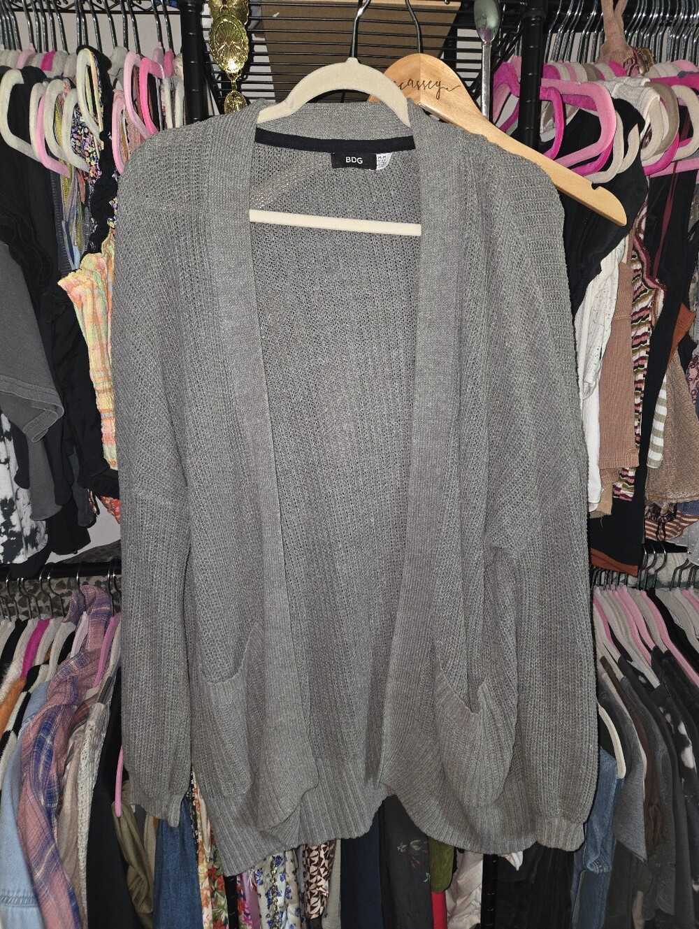 BDG Gray Open-Front Ribbed Knit Cardigan